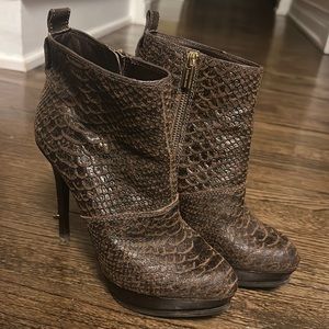 Michael Kors brown animal print and gold high heel booties
